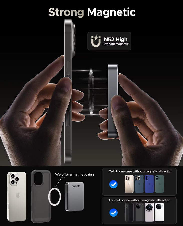 ORICO Magnetische Portable SSD für iPhone 15 Pro Max und iPhone 17 Pro Max, 4K 120 FPS ProRes HDR Aufnahme, bis zu 460 MB/s, Schwarz - Bild 2