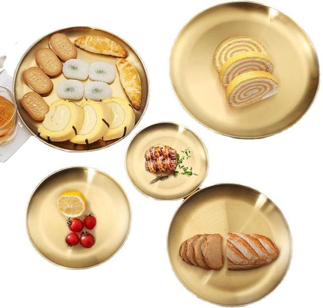 Runde Servierplatte aus Metall für Obst, Fleisch und Dessert in Gold oder Silber, Durchmesser: 14 cm, 17 cm, 20 cm, 23 cm oder 26 cm - Bild 1