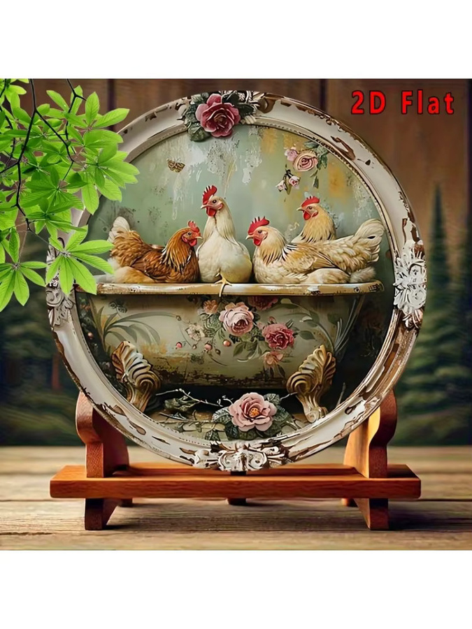 Potdemiel Metallwandkunst Huhn und Blumen im rustikalen Bauernhaus-Stil, Mehrfarbig, B/H: 20 x 20 cm - Bild 5