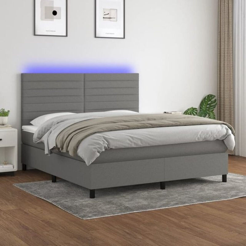 vidaxl Boxspringbett mit Matratze und LED in Grau Anthrazit aus Stoff, B/T: 160 x 200 cm - Bild 1