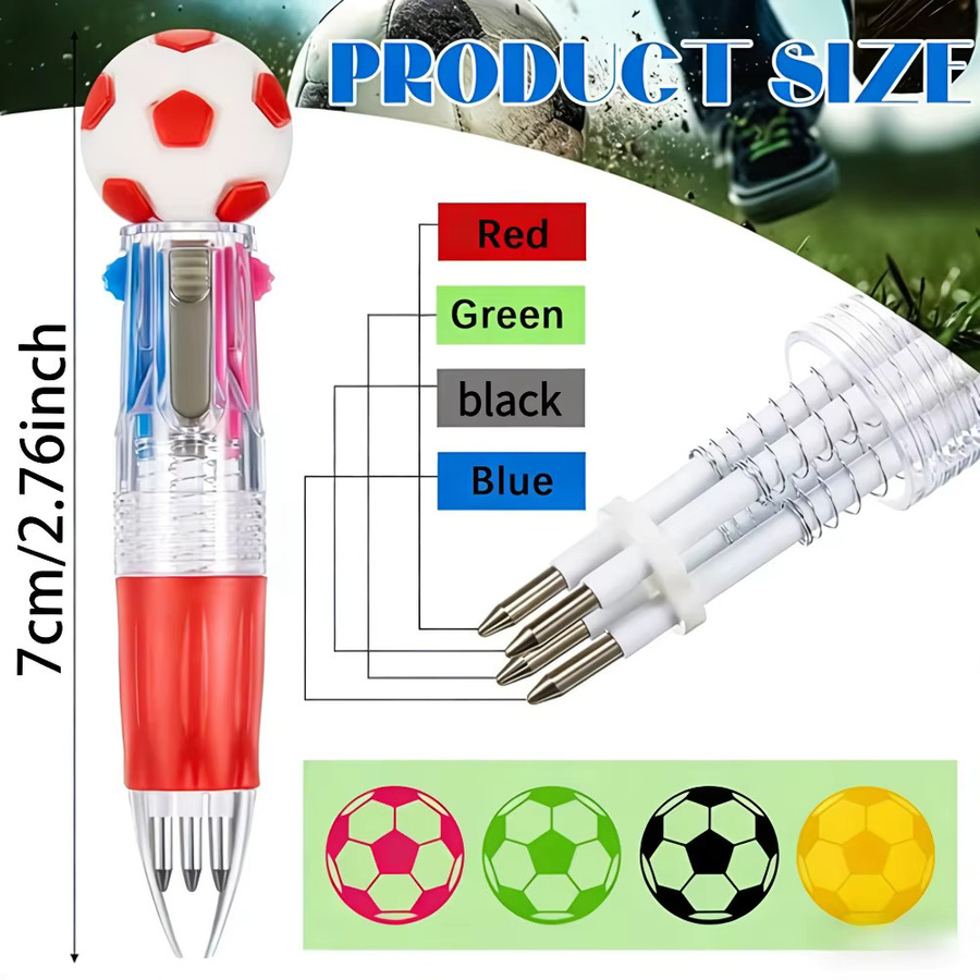TWBEB 5er Set Fußball 4-in-1 Mehrfarbstifte aus Kunststoff in Multicolor für Schule und Büro - Bild 6
