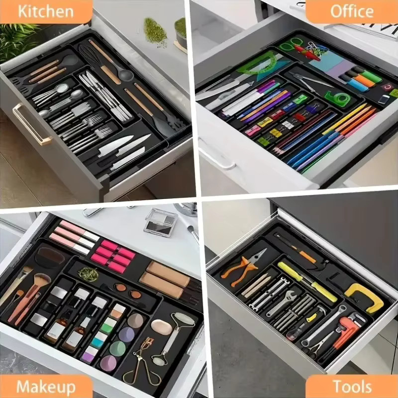 Einstellbarer Besteckschubladen-Organizer aus Kunststoff mit Trennern für Löffel, Gabeln und Messer in Schwarz oder Weiß - Bild 5