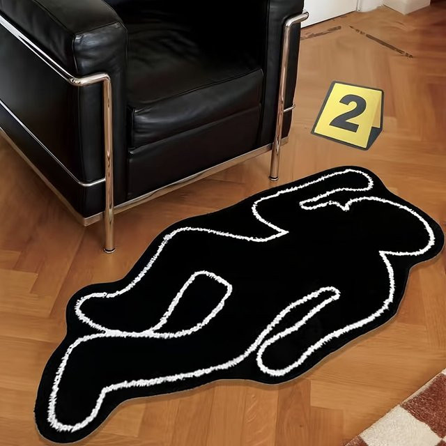 VIKAMA Plüsch-Humanoid-Teppich in Schwarz, waschbarer Kunstfell-Teppich mit abstraktem Schattenmotiv für Wohnzimmer und Schlafzimmer - Bild 1