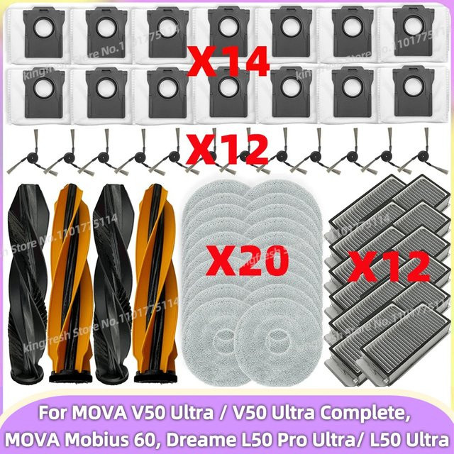 Zubehör-Set für Dreame L50 Pro Ultra und Mova V50 Ultra Complete: Hauptbürste, Seitenbürste, Filter, Wischmopp-Tuch und Staubbeutel - Bild 1