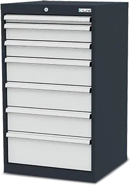 Simplaflex Schubladenschrank aus Stahlblech mit 7 Schubladen und Schloss, grau, B/T/H: 60 x 57,5 x 102 cm - Bild 1