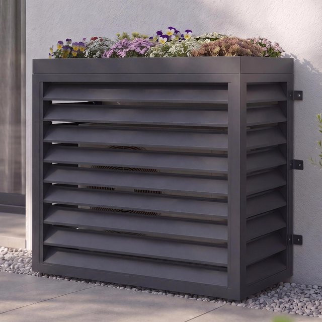 Verkleidung für Klimaanlage und Wärmetauscher MCW-O43 mit Pflanzkasten aus Metall in Anthrazit, H x B x T: 124 x 118 x 65 cm - Bild 1