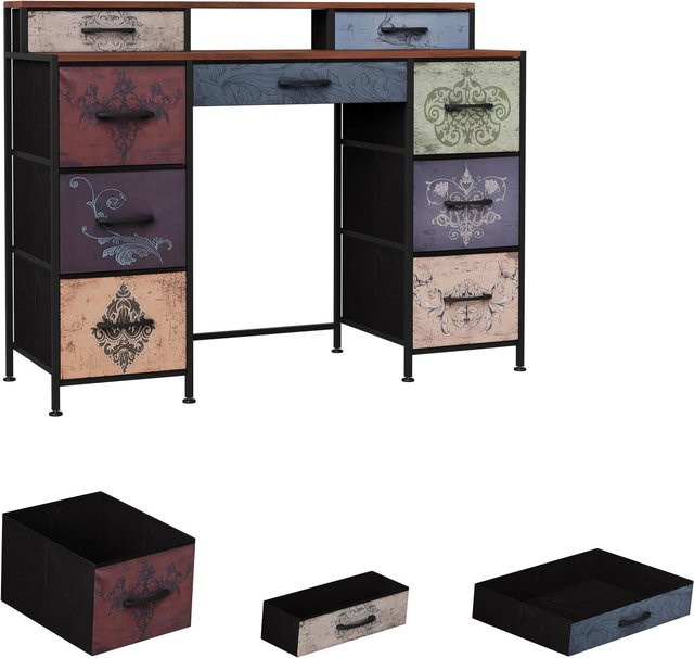 PXloue Schminktisch aus Holz und Metall in industrieller Optik mit 8 Schubladen, B/T/H: 121,0 x 40,0 x 91,0 cm - Bild 1