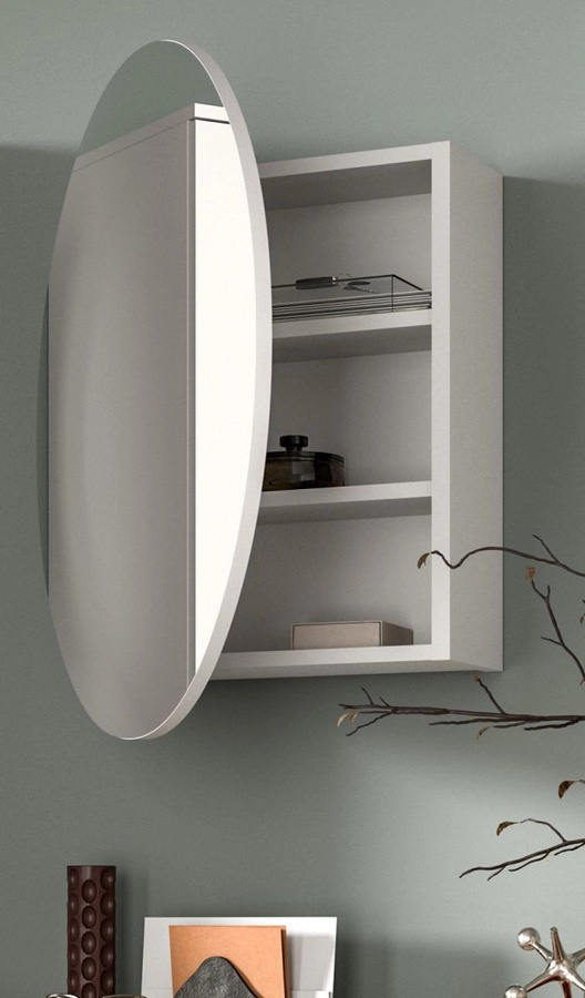 Spiegelschrank Relief in Weiß, Rund, mit Soft-Close-Türen und Glasfront, Durchmesser: 70 cm - Bild 1