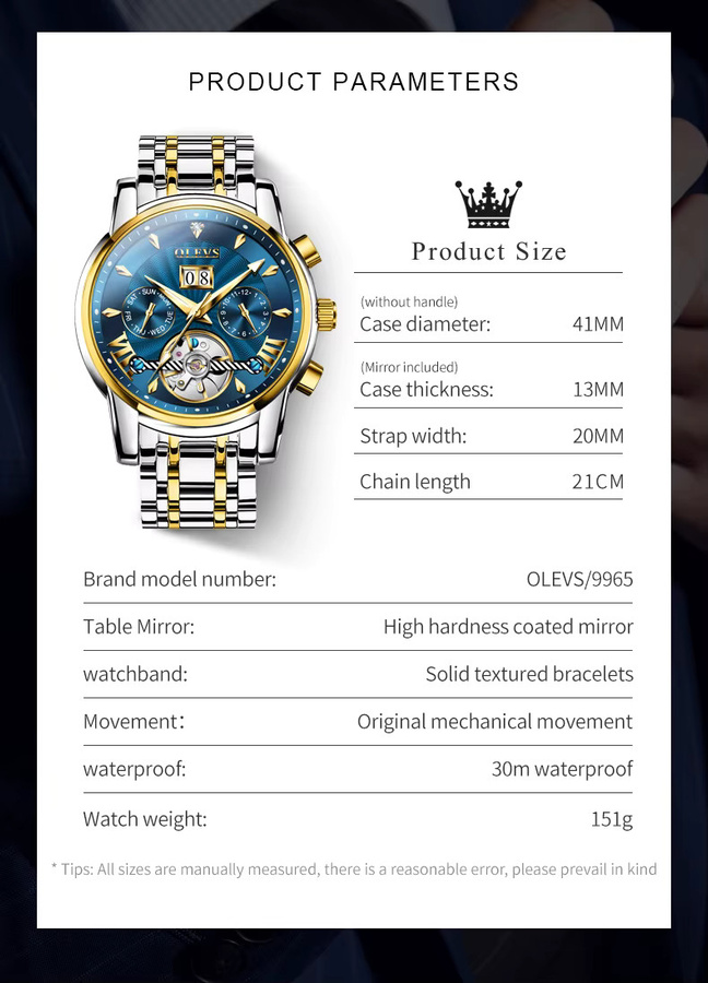 OLEVS Armbanduhr Automatik, Edelstahl, Schwarz, Herren - Bild 6