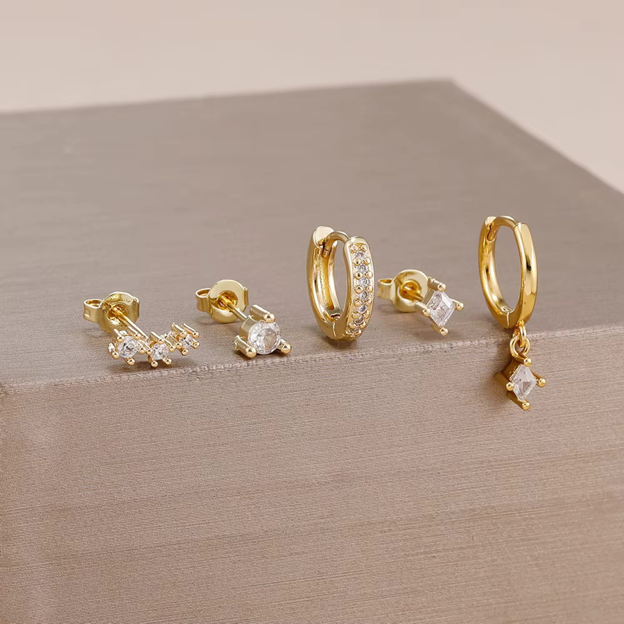 Yuedane Ohrringe Set, Edelstahl, Kristall, Zirkonia, Gold, Damen - Bild 2