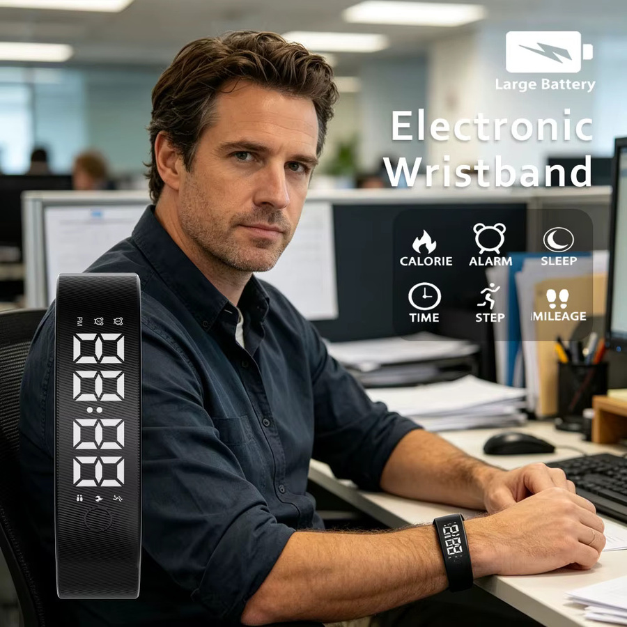 Ola Esporte Smart-Armband Schwarz mit LED-Display, Schrittzähler und Vibrationsalarm, wasserdicht - Bild 2