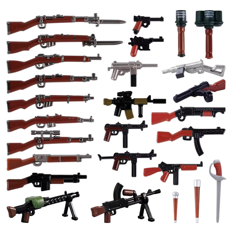 BRICKPANDA MOC Militär-Bausteine 98K MG34 Gewehr, Gasmaske, Munitionsbox, Soldatenfigur, Zubehörteile - Bild 2