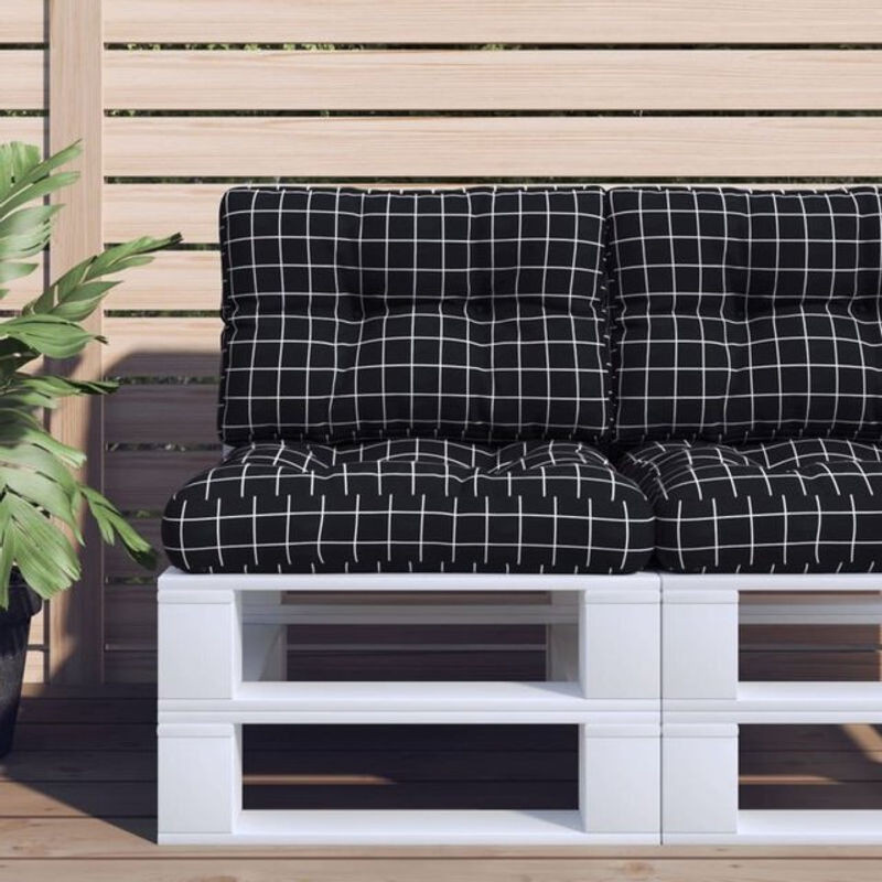 Vidaxl Palettenkissen 2er Set in Schwarz mit weißem Karomuster aus Polyester Stoff - Bild 1