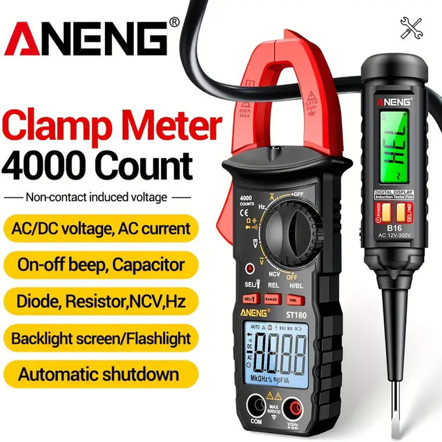 ANENG Zangenmultimeter ST180 Wechselstrom 4000 Zählzangenmessgerät mit B16 Spannungsprüfer 12-300 V und Diagnose-Haltepunkt-Finder - Bild 1