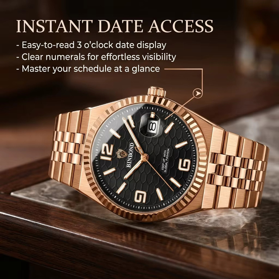 BINBOND Digitaluhr, Smartwatch, Edelstahl, Roségold, Schwarz, Herren - Bild 4