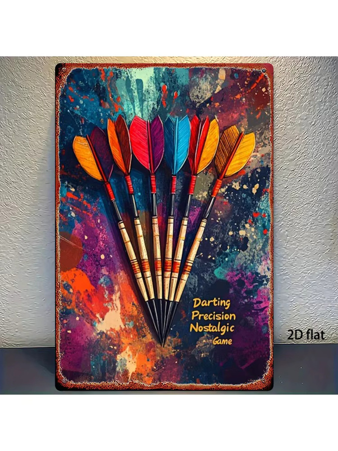 CIFBUY Retro Metall-Wandkunst Buntes Feder-Dart-Zinn-Schild Vintage Deko, Breite: 20,32 cm - Bild 7