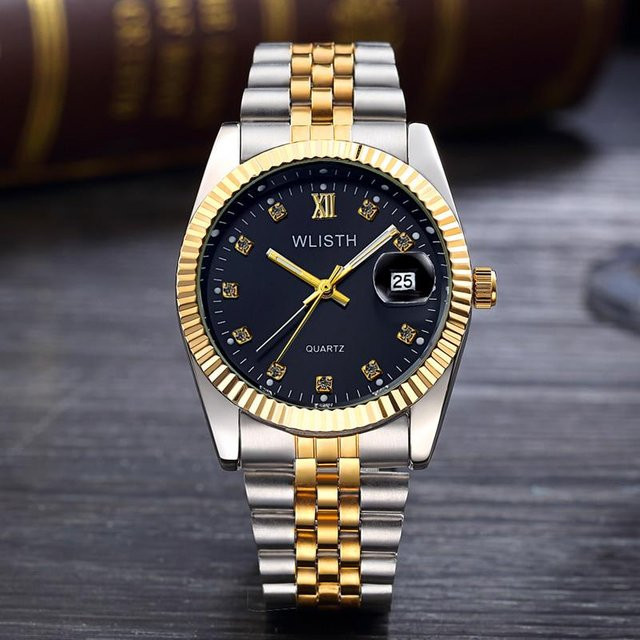WLISTH Armbanduhr Quarz, Edelstahl, Gold/Schwarz, Herren, 35 mm - Bild 1