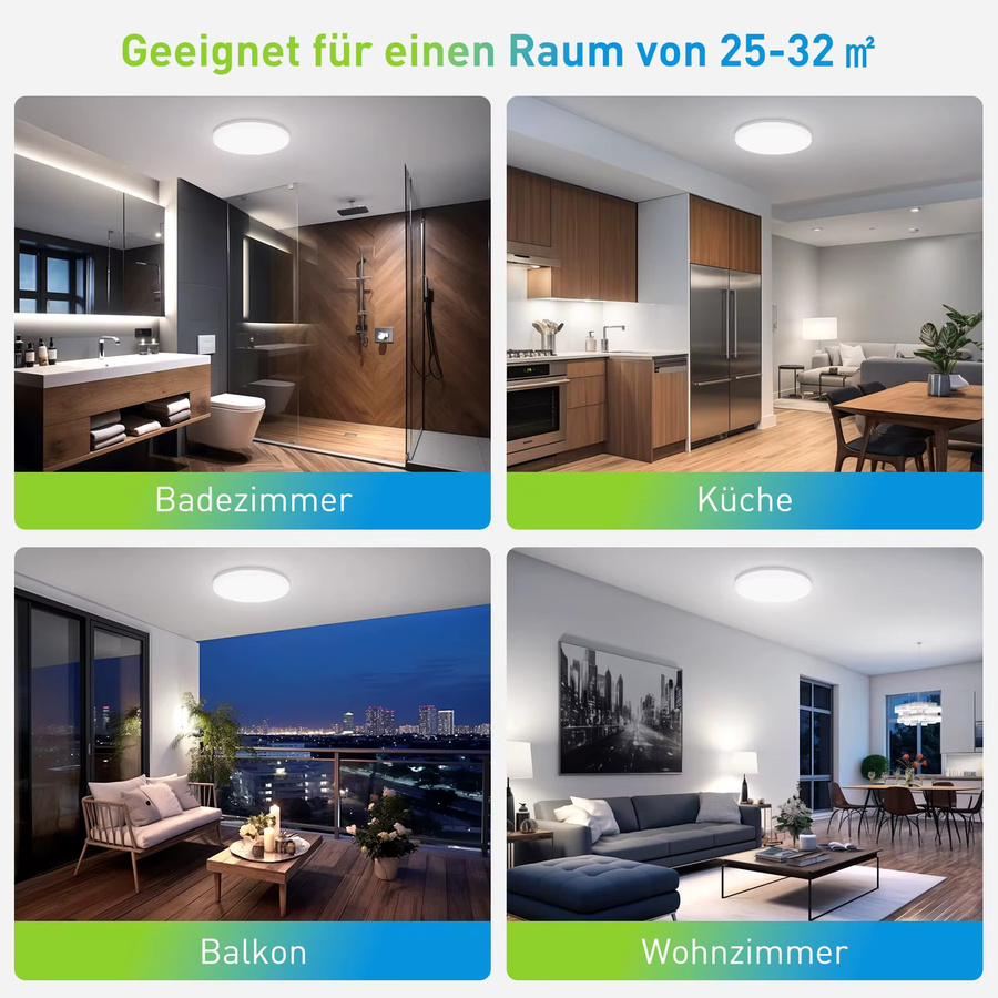 Moderne runde LED-Deckenleuchte von IRALAN in Weiß für Wohnzimmer, Schlafzimmer und Küche - Bild 3