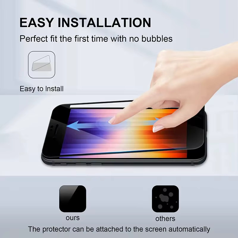 2/4 Stück Displayschutzfolie aus gehärtetem Glas für Apple iPhone 7, iPhone 8 Plus, iPhone SE 2020 und iPhone SE 2022, transparent/schwarz - Bild 5