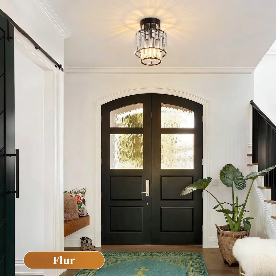 Moderne Kristall Deckenleuchte in Schwarz mit E27 Fassung für Wohnzimmer, Schlafzimmer, Küche und Flur - Bild 6