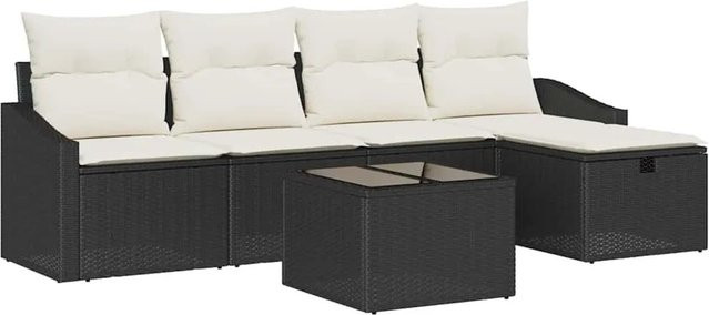 vidaXL 5-tlg. Gartenmöbel Set aus Poly-Rattan in L-Form mit Kissen und Tisch in Schwarz und Beige - Bild 1