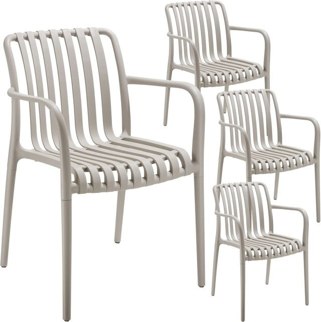 tectake Gartenstühle Alcudia 4er Set beige, wetterfest, UV-beständig und stapelbar, B/T/H: 54,5 x 58,0 x 80,5 cm - Bild 1