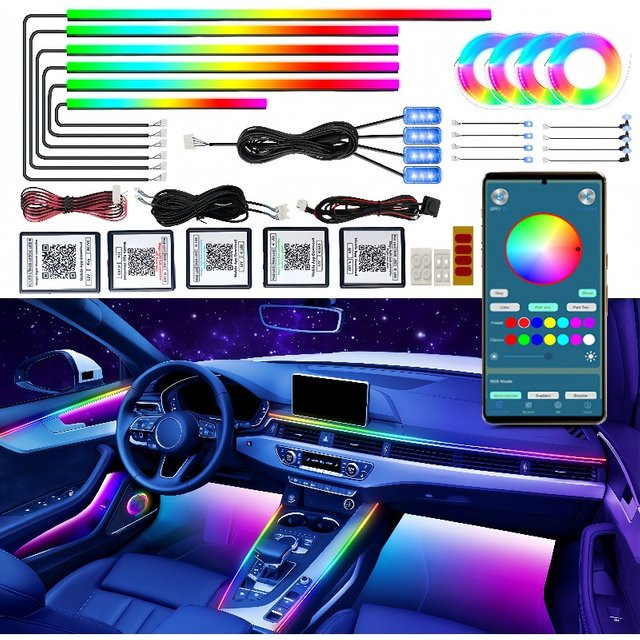 VASTFIRE RGB LED Auto-Ambientebeleuchtung mit App- und Fernbedienung, Neon-Flex Lichtleisten mit Musiksynchronisierung und 16 Millionen Farben, Multicolour - Bild 1