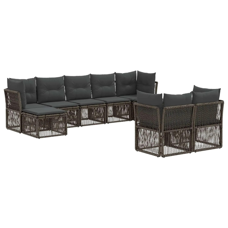 vidaXL Gartensofa-Set 9-teilig aus Poly-Rattan in Grau mit Polsterung und Ottomane für Garten und Terrasse - Bild 2