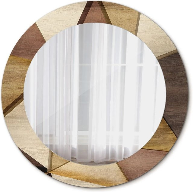 Tulup Rundspiegel mit geometrischem 3D-Motivdruck aus Holz in Braun, Durchmesser: 60 cm - Bild 1