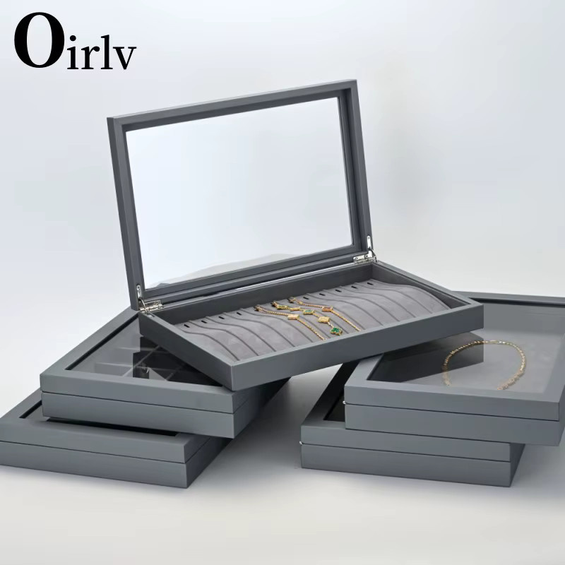 Oirlv Schmuckkästchen aus PU-Leder in Grau mit Deckel als multifunktionaler Schmuck-Organizer für Halsketten, Ringe und Armbänder - Bild 3