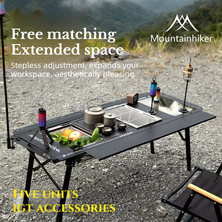 MOUNTAINHIKER Campingtisch aus Aluminiumlegierung, ausziehbarer und höhenverstellbarer Picknicktisch in Schwarz, 3/4/5-teilig - Bild 2