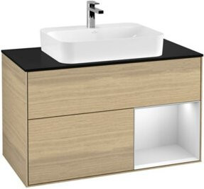 V&B Waschtischunterschrank Finion 100 Wandbeleuchtung in Weiß lackiert mit Eichenoptik B/T/H: 100 x 50,1 x 50,1 cm - Bild 1