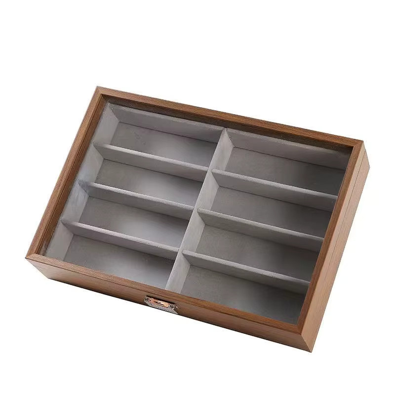 UOSU Brillenaufbewahrungsbox aus Walnussholz in Braun mit Mehrkammern als Präsentationsständer für Sonnenbrillen, B/T/H: 24,0 x 15,5 x 7,0 cm - Bild 5