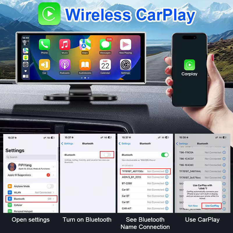 srnubi Intelligentes Multimedia-System für das Auto mit 11,26 Zoll Display, Tragbarer Video Player mit Drahtlosem CarPlay und Android Auto, Schwarz - Bild 3