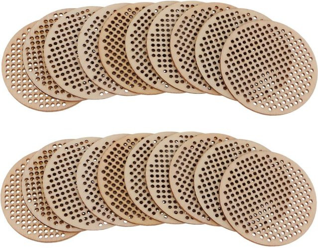 20-teiliges Set Kreuzstichbretter mit Anhänger aus Naturholz in Beige, Durchmesser: 50 mm und 63 mm - Bild 1