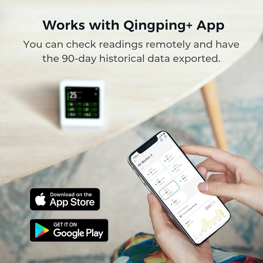 Qingping Luftqualitätsmonitor Gen 2 in Schwarz zur Messung von PM2.5, CO2, PM10, Lärm, Temperatur und Luftfeuchtigkeit mit Alarmfunktion - Bild 2