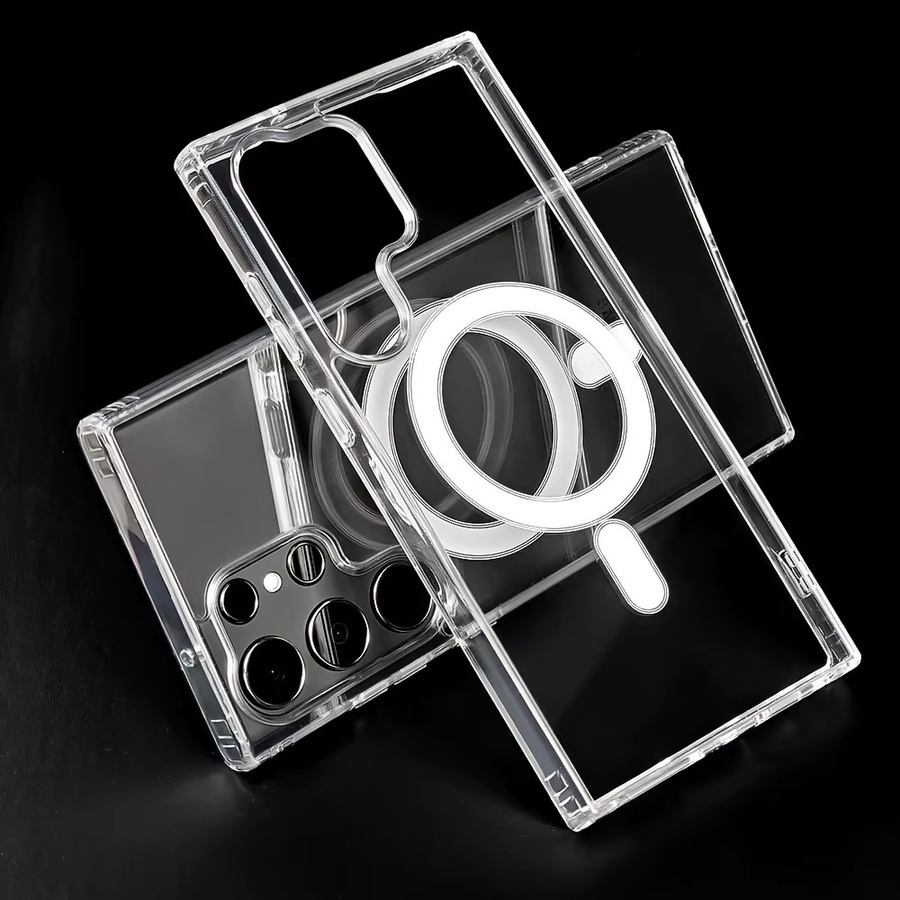 Transparente magnetische Handyhülle für Samsung Galaxy S22 S23 S24 S25 S26 Ultra Plus mit kabelloser Ladefunktion in Weiß - Bild 2
