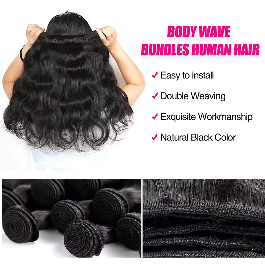 Ainmeys Body Wave Rohhaar-Bündel, Remy-Haar, Natur Schwarz, Damen - Bild 5