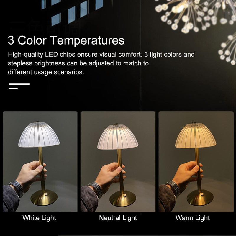 Igeteck Kabellose Tischlampe in Bronze, wiederaufladbare LED-Schreibtischlampe mit Touch-Steuerung, dimmbar und mit 3 Lichtfarben, Retro Metall Design - Bild 7