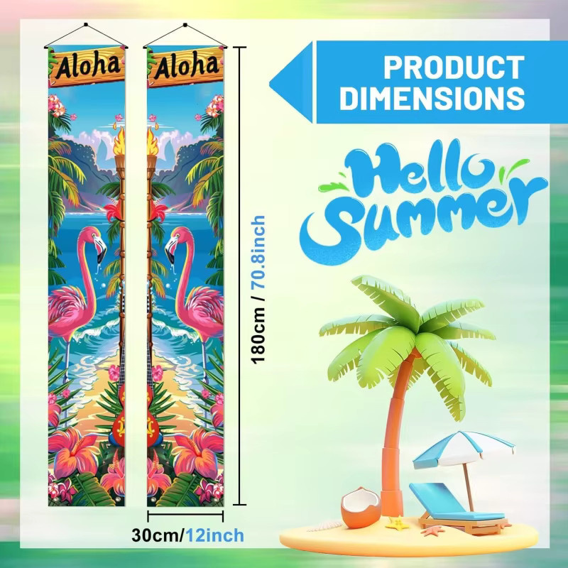 VIKAMA Sommer-Türbanner Flamingo und Surfbrett als maritime Strandparty-Dekoration für den Außenbereich, Mehrfarbig, B/H: 30 x 180 cm - Bild 4