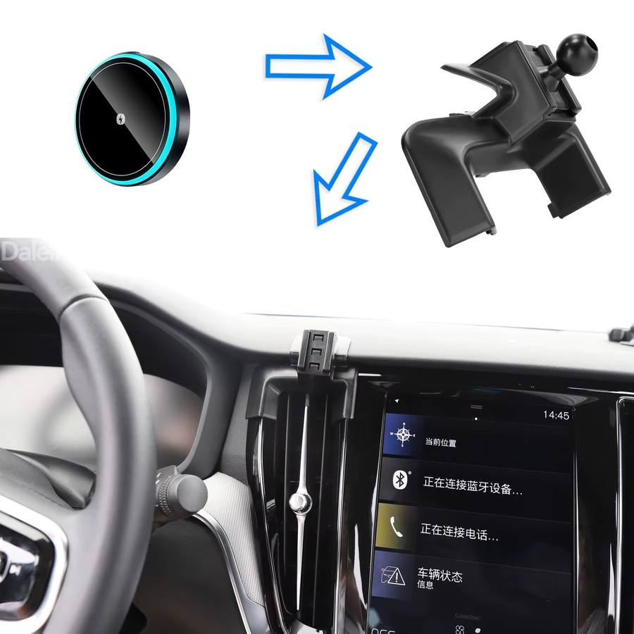 DaleiPro Magnetische Handyhalterung mit kabelloser Ladestation und automatischer Klemmung für Volvo S60 V60 2020-2021, Schwarz - Bild 2