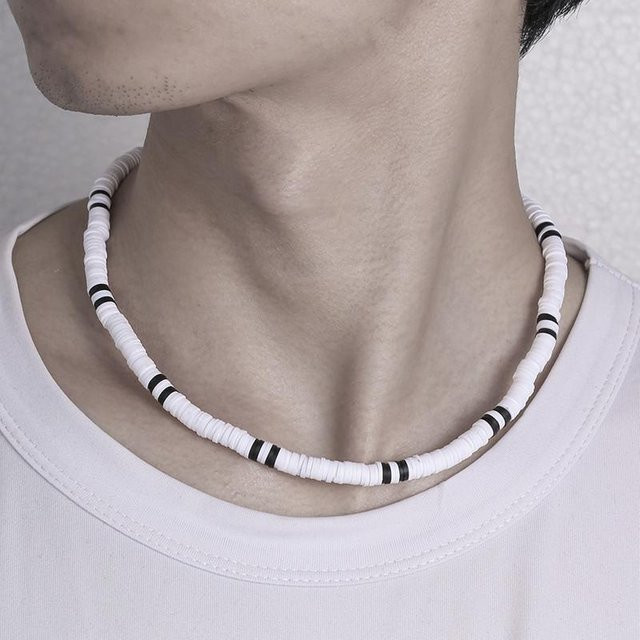 Choker Halskette Polymer Clay, Schwarz Weiß, Unisex, Vintage - Bild 1