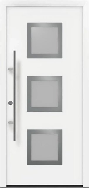 EcoStar Haustür Isopro Secur IPS 810S in Verkehrsweiß mit Glaseinsatz, RC2, B: 110 cm, H: 210 cm, DIN L - Bild 1