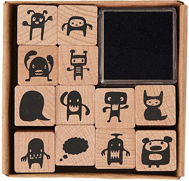 Rico Design Paper Poetry Stempelset Monster in Schwarz, Stempelgröße: 2 x 2 cm - Bild 1