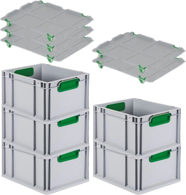 PROREGAL Spar Set 5x Eurobox Nextgen Color mit Auflagedeckel und Schiebeschnappverschlüssen, Grün, H x B x T: 22 x 30 x 40 cm - Bild 1