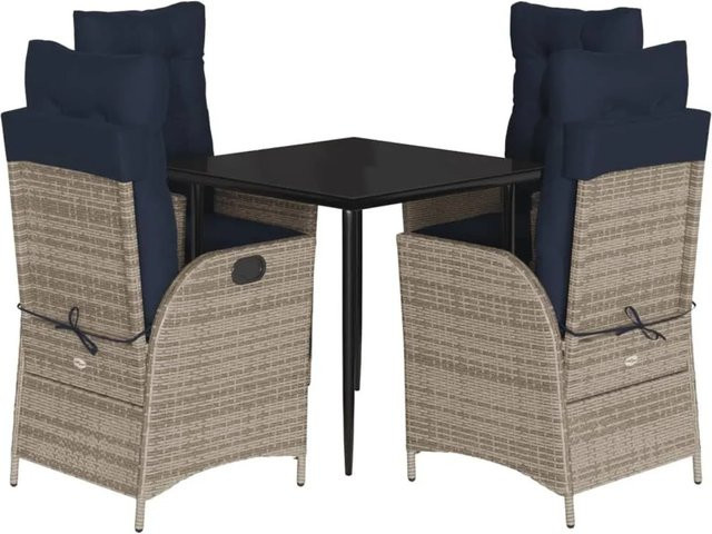 vidaXL 5-teilige Garten-Essgruppe aus Poly Rattan mit Kissen und Glastisch in Grau - Bild 1