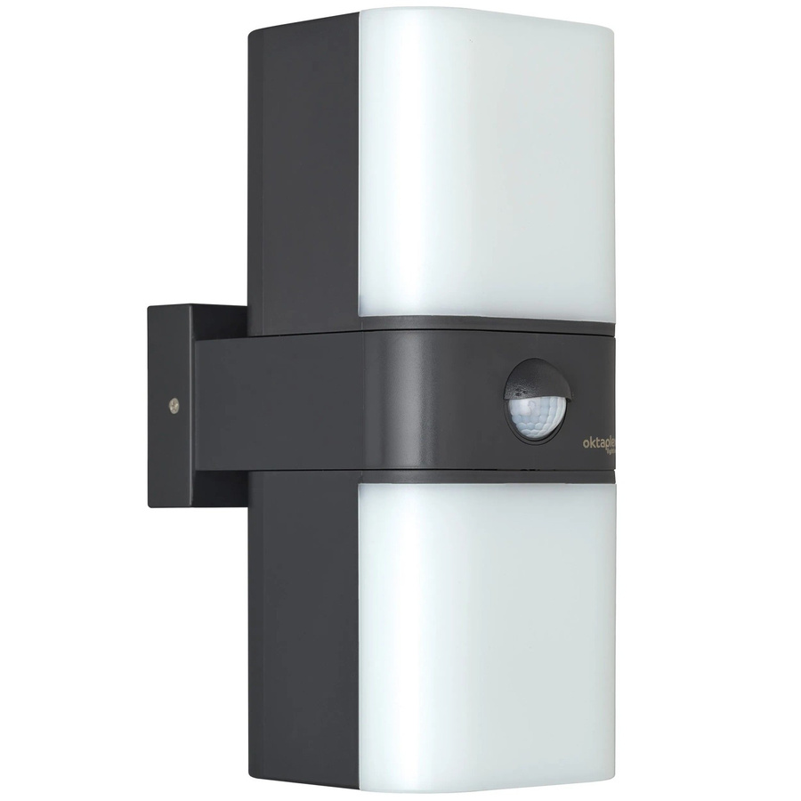 Oktaplex Duas LED Außenleuchte mit Bewegungsmelder und Dämmerungssensor, 20W, 1800lm, Warmweiß 3000K, IP65, Schwarz/Grau - Bild 2