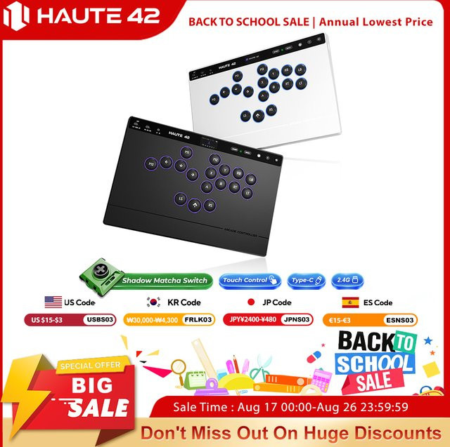 Haute42 W-P1 Stickless Arcade-Controller in Schwarz mit Touchscreen und Tri-Mode Verbindung für PC, PS4, PS5 und Nintendo Switch - Bild 1