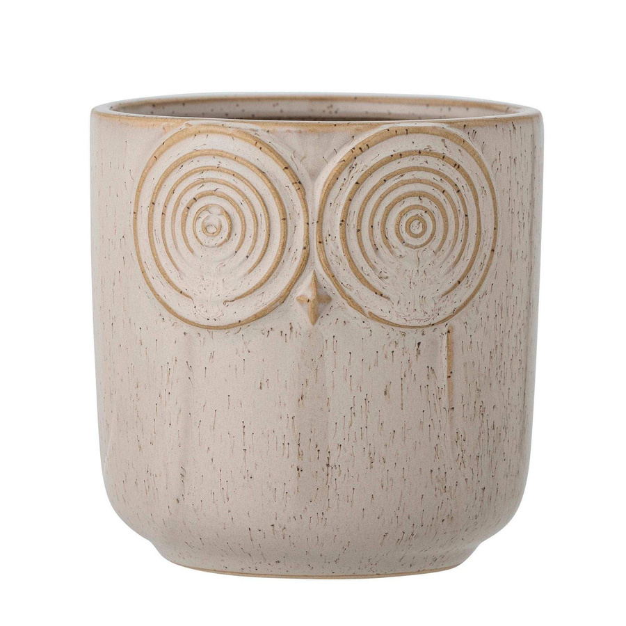 Bloomingville Blumentopf Dallas aus Keramik in Beige mit Eulenmotiv, Höhe: 12,5 cm - Bild 1