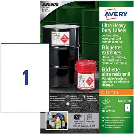 Avery-Zweckform Universal-Etiketten B4775-50, Weiß, Polyethylenfolie, 50 Stück, DIN A4, für Laserdrucker - Bild 2